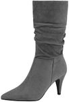 DREAM PAIRS Women's High Heel Mid Calf Boots Slouchy Pointed Toe Fall Boots,Size 8.5,Light/Grey/Suede,Kimly