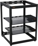 ECHOGEAR 15U Open Frame Rack for Servers & AV Gear - Wall Mountable Design Includes 2X Vented Shelves, 25x Rack Mounting Screws, 4X Leveling Feet, 4X Shelf Stops, & 2X Securement Straps