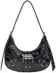 Verdusa Women's Studded PU Leather Clutch Shoulder Tote Handbag Adjustable Strap Boho Bags Black one-size