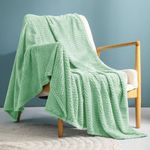 Exclusivo Mezcla Large Flannel Fleece Throw Blanket, 127x178 CM Sofa Throws, Soft Jacquard Weave Wave Pattern Throws for Sofa, Mint Green Blanket