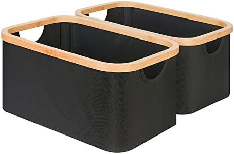 efluky Storage Baskets for Organizing, Fabric Storage Bins with Bamboo Handles, Collapsible Storage Baskets for Shelves and Closet, Black Set of 2