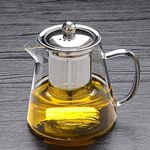 ZROY ENTERPRISE Borosilicate Glass Round Tea Pot with Heat Resistant Stainless Steel Infuser Perfect for Tea and Coffee Maker, Clear Glass Kettle (950 ML, Round Kettle)