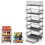 Gskeco 5-Tier Retail Display Rack Stand, Black Wire Snacks Rack with Wheels, Metal Chips Shelf, Chips Rack Display, Heavy-Duty Metal Concession Stands, Storage Shelf Organizer for Potato Chip