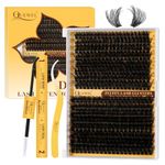 QUEWEL DIY Lash Extension Kit 320Pcs 80+100D Lash Clusters Mix 12-18mm Individual Lashes Kit with Lash Bond and Seal Waterproof and Lash Tweezers, Easily Create Charming Eyes (Fluffy 80D+100D-D Kit)