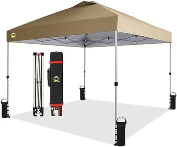 CROWN SHADES 10x10 Pop Up Canopy, Patented Center Lock One Push Tent Canopy, Newly Designed Storage Bag, 8 Stakes, 4 Ropes, Beige