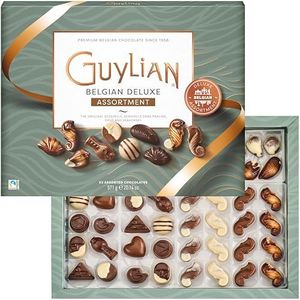 Belgian Chocolate Deluxe Gift Box by GuyLian, 20.14 oz, 53 pc Gourmet Assortment, Original Seashells, Opus Seahorses & Dark Praliné Chocolate Treats