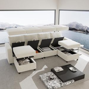 VINGLI 108" U-Shaped Convertible Sofa Bed with USB