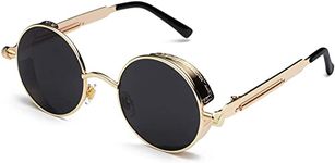 Being Better UV Protection Round Steampunk Unisex Sunglasses Polarized-Metal Lenses with Case (Free Size) (For Men & Women, Gold Black)