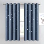 NICETOWN Kids Curtains for Boy's Bedroom, Laser Cutting Star Galaxy Curtains Energy Saving Window Treatment Grommet Thermal Insulated Drapes for Baby Room/Nursery, 1 Pair, 52W x 63L, Stone Blue