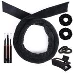 Heatless Curlers Headband, Soft Velour Heatless Curls, Overnight Heatless Hair Curling Set, Hair Curlers No Heat for Short & Long Hair (Black, 7Pcs)