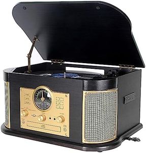 8-en-1 Platine Vinyle avec Bluetooth, CD, Radio FM, Encodage USB/SD, Haut-parleurs Stéréo Intégré, Entrée Auxiliaire, Sortie RCA, Line Out