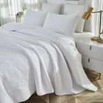 Brandream White Quilt Set Queen Size Cotton Quilt Bedding Set Luxury Farmhouse Damask Matelasse Coverlet Set 3-Piece