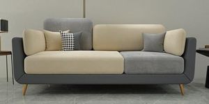 Aisha CRAfT House Velvet Contemperory Sofa Couch with Cushion Chaise Lounge Sectiona Sofa Perfect for Living Room (Grey & Beige, 3 Seater)