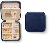 Plush Jewellery Organizer Box |Small Jewellery Boxes | Jewellery Organizer, Jewellery Travel Case for Women | Earring Organizer with Mirror - Navy Blue Velvet