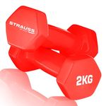 Strauss Vinyl Dumbbell Set for Men & Women |Ideal Home & Gym Workout |Non-Slip Grip, Compact & Portable | Fitness Gym Equipment for Strength Training, Bodybuilding, & Aerobics|2Kg Each,4Kg Pair,(Red)