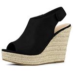 Allegra K Women's Slingback Platform Wedges Heel Black Espadrille Wedge Sandals 9 M US