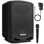 Pyle Bluetooth Karaoke PA Speaker - Indoor/Outdoor Portable Sound System with Wireless Mic, Audio Recording, Rechargeable Battery, USB/SD Reader, Stand Mount - for Party, Control - PSBT65A Black
