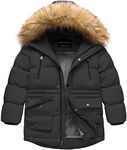 CREATMO US Big Boy's Ski Clothes Hooded Down Coats Winter Warm Fleece Lined Jacket Solid Puffer Coat Black 4-5