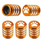 DECURCAR Tire Valve Stem Caps - (5 Pack) Air Metal with Plastic Liner Corrosion Resistant Leak-Proof Cat/Dog Paw for Car Truck Motorcycle Bike Orange