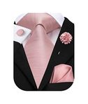 Hi-Tie Silk Men's Tie and Pocket Square Cufflinks Lapel Pin Set Jacquard Wedding Business Necktie for Formal,Light Blush Pink