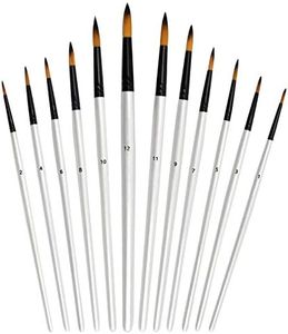 HQdeal 12Pcs Pinceles para Pintura, Cepillo de Pintura de Artista, Pinceles de Punta Redonda, Brochas de Pintura de Nylon para Pintura Acrílica, Pintura al óleo, Pintura de Acuarela, Blanco