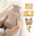 samply 2L Hot Water Bottle with 2 Knitted Covers for Hand Feet Warmer, Neck and Shoulder Pain Relief, Birthday ldeas Gifts for Women, Daughter, Grandma, Sister, Wife(Grey&Khaki)