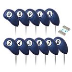 Golf Head Covers for Irons Magnetic Closure Leather Both Sides for Right Handed Left Golfer 11 Pack, Iron Golf Headcovers Soft for Men Women Outdoor in Blue Color (Blue)