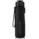 ADORIC Sports Water Bottle, BPA Free Tritan Non-Toxic Plastic Sport Water Cup, Durable Leak Proof Water Bottle with Filter, Flip Top, Black-1000ml