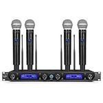 MicrocKing Wireless Microphone System, with 4 Handheld Mics, Metal Build, Fixed Frequency, Long Range 400FT, Ideal for Party Wedding Church Conference Speech