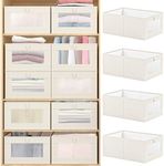 WINSTECK 4 PCS Linen Storage Boxes, Foldable Closet Organizer and Storage Containers for Organizing Clothing, Jeans, Toys, Books, Shelf, Closet, Wardrobe, Large Storage Bins Baskets with Clear Window