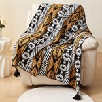 Chair Throw Blankets, Arcylic Knitted Southwest Tribal Bed Throws Couch Sofa Blanket, Native American Southwestern Soft Warm Throw Bohemian Living Room Bedroom (Coffee Black White, 50”x60”)