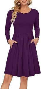 AUSELILY Vestido Bolsillo Informal de Manga Larga Plisada Suelta de Manga Larga con(M,Morado)