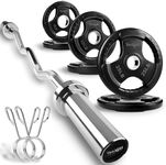 Yes4All 300lbs Olympic Curl Bar With 80lbs Rubber Grip Weights Set For Weight Lifting