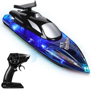 Helmsyde Remote Control Boat RC Boat for Kids Adults with LED Lights 2.4GHz RC High Speed Boats for Pools and Lakes 2 Rechargeable Batteries Low Battery Alarm Cool Water Play Toy Gift for Boys Girls