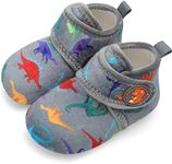 Scurtain Unisex Kids Toddler Slippers Socks Fleece Slippers for Boys Girls Baby Artificial Woolen Booties with Non-Slip Rubber Sole baby slippers baby boy slippers Grey/Dino 3.5-4.5 Infant