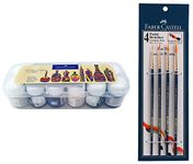 Faber-Castell Wood Fabric Colours - 10Ml Each (Pack Of 12) Paint Brush Set - Round, Pack Of 4 (Navy Blue)