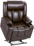 EONIX Dual Motor Oversized Power Lift Recliner Chair for Elderly, 400lbs Heavy Duty Faux Leather Recliner with Massage and Heat, Lay Flat Big and Tall Recliner Chair with Cup Holders, Dark Brown