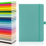 Notes London Eco A5 Notebook with Lined Pages, Pen Loop, Ribbon, Date Marks and Paper Pocket, Medium Hardback Journal, Note, sustainably sourced paper (Pastel Teal)