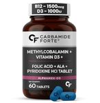Carbamide Forte Vitamin B12 1500mcg with Vitamin D3 | Vitamin B12 Supplements for Men&Women | Methylcobalamin 1500mcg with Vitamin D Tablets - 60 Tablets