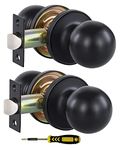 Lanwandeng (2 Pack) Matte Black Passage Keyless Door Knobs for Closet/Hall/Conference Room, Round Ball Interior Door Handles