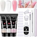 Poly Gel Nail Kit,3 Colors Clear White Pink Builder Nail Gel Set Nail Extension Gel kit,15ML Gel With Slip Solution All-in-one Nail Strengthen Gel Nail Art Kit DIY for Beginners Gifts Set for Women