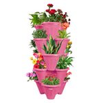 POTS4NATURE 5 Tier Stacking Vertical Flowers Garden Vegetables Strawberries Herbs Plastic Planter Pots for Indoor/Outdoor, Terrace, Balcony, Patios and Backyards Gardening Tower (Pink)