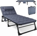 ATORPOK Folding Camping Cot for Adults with Padded Mattress and Pillow, Adjustable Reclining Lounger Sleeping Cot Bed, Ideal for Camping, Travel, Garden, or Office Use, Blue