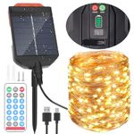 Outdoor Solar Fairy Lights, 30 m 300 LED Copper Wire Solar String Lights with 13 Modes, Remote Control and Timer, IP65 Waterproof Solar Garden Lights Outdoor for Xmas, Patio, Balcony