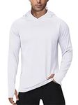 PINSPARK UV Shirt Men's Sports T-Shirts UPF 50+ UV Sun Protection Long Sleeve Shirt Hoodie Hooded Sweater with Thumb Hole Rashguard Breathable Surfing Fishing Hiking Top White