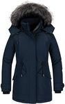 CHIN·MOON Women's Winter Down Coat Warm Thicken Parka Faux Fur Hooded Outwear Jacket Mid Length Windproof Puffer Navy M