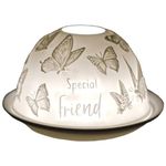 Cello Special Friend Butterfly Porcelain Tealight Dome, Tealight Holder Projecting a Loving Message. Use Tealights or LEDs. Special Friend Gifts for Women, for Women.