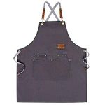 Chef Apron,Cross Back Apron for Men Women with Adjustable Straps and Large Pockets,Canvas,M-XXL (Grey)