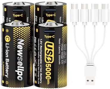 Newsellpo Rechargeable C Batteries 4 Pack, 1.5V 5000mWh Lithium C Size Battery LR14 C Cell with 4-in-1 USB-C Charging Cable, for Flashlights, Radios, Toys, Remote Controls & High-Drain Devices