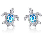 AMIGUO Blue Opal Sea Turtle Earring Sterling Silver Earrings Jewelry for Women Gifts